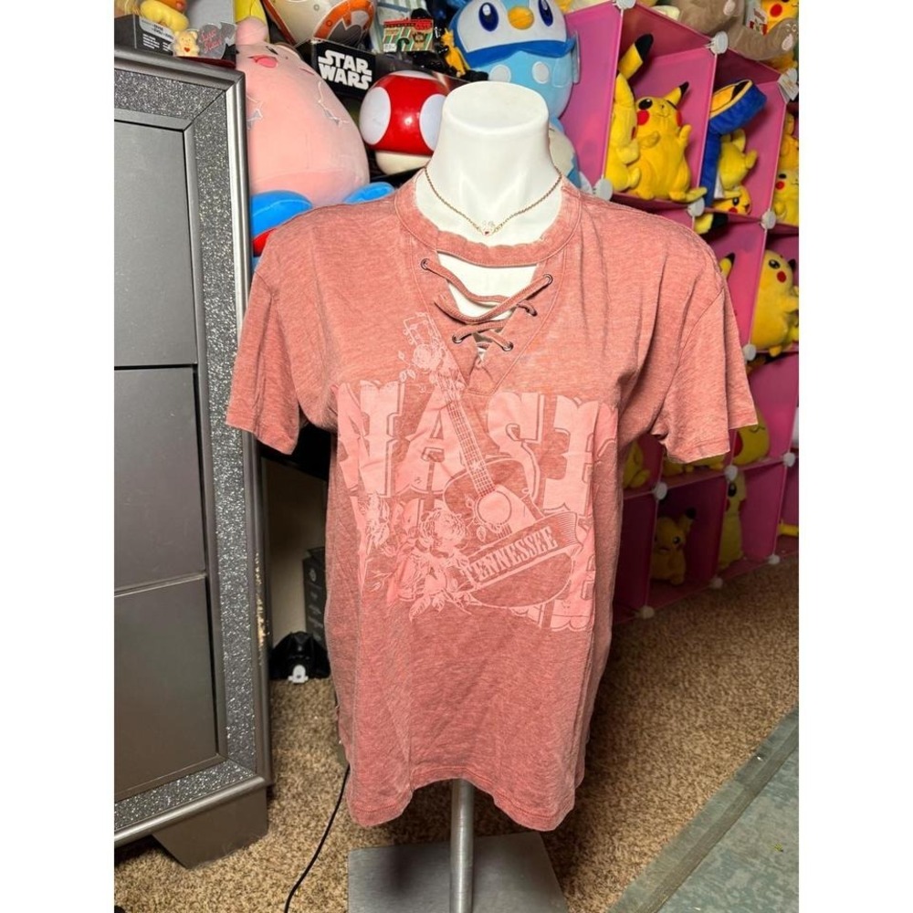 Y2K Maurices Nashville Tennessee Lace Up Graphic T-Shirt Red Coral Medium #2